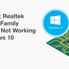 Naprawa kontrolera sieci Realtek PCIe GBE Family na Windows 10. Ikona Windows 10 i symbol błędu.