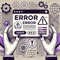 Dwie ręce trzymają ekran z napisem "ERROR". W tle mechanizmy i symbole ostrzegawcze, sugerujące błąd http 405.