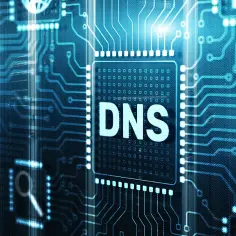 Cyfrowy obwód z napisem DNS. Wygląda na to, że serwer DNS nie odpowiada, co powoduje problemy z połączeniem.