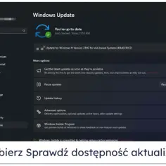 Ekran aktualizacji systemu Windows 11 Enterprise pokazuje, że system jest aktualny. Dostępne są opcje wstrzymania aktualizacji i sprawdzenia historii.