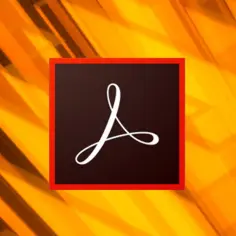 Logo Adobe Acrobat na tle pomarańczowych, geometrycznych kształtów. Pobierz adobe acrobat za darmo!