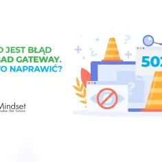 Błąd 502 Bad Gateway. Ilustracja pokazuje znaki ostrzegawcze i symbol oka z przekreśleniem, sugerując problem z dostępem.