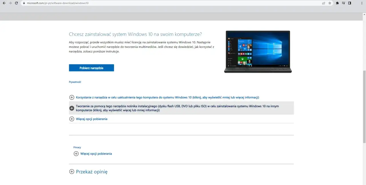 Narzędzie do tworzenia nośnika instalacyjnego Windows 10 na pendrive. Pobierz narzędzie, aby zainstalować system.