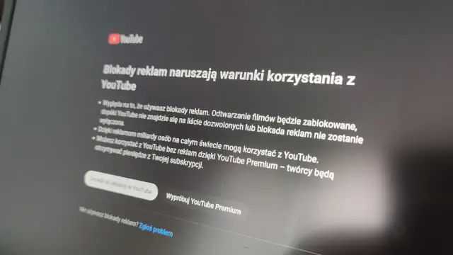 YouTube nie działa, bo wykryto blokadę reklam. Obejrzyj filmiki bez reklam, wykupując YouTube Premium.